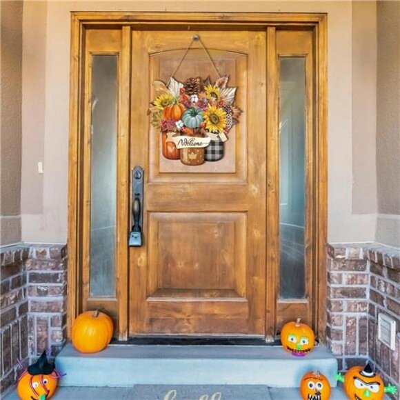 Welcome Fall Door Decorations Thanksgiving Sign Hanging Decoration Wall - Picture 2 of 7